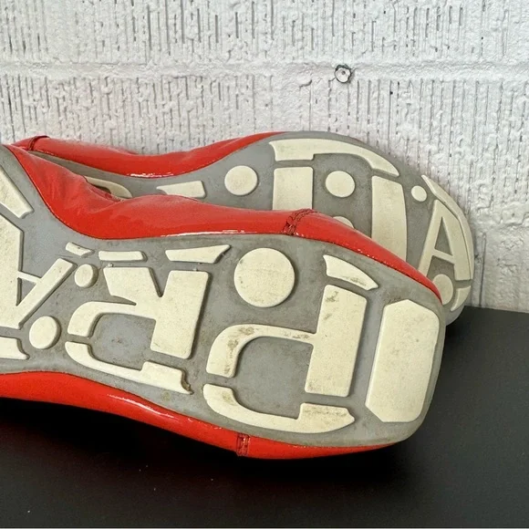 Prada Buffalo Lux Orange Silver Patent Leather Scrunch Ballet Flats Size 36 - Picture 10 of 16